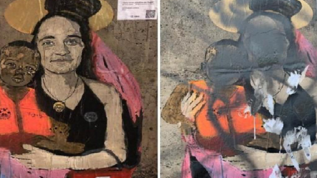 Taormina, imbrattato il murales che rappresentava Carola Rackete