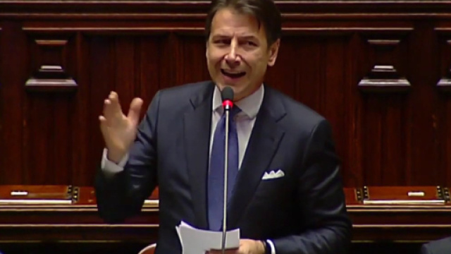 Giuseppe Conte nel corso del suo intervento al Senato