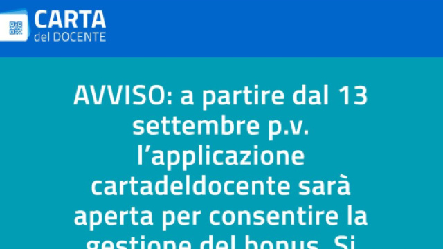 Carta del docente attiva dal 13 settembre