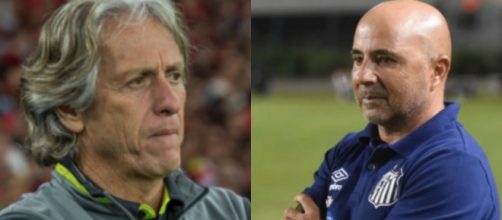 Jorge Jesus e Sampaoli fazem o duelo de t&eacute;cnicos estrangeiros. (Fotomontagem)