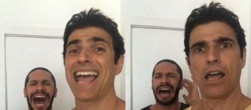 Reynaldo Gianecchini filma Rainer Cadete cantando e se impressiona com a voz do ator. (Reprodu&ccedil;&atilde;o/Instagram/@reynaldogianecchini)