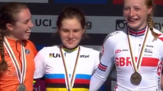 Il podio della cronometro juniores dei Mondiali di ciclismo