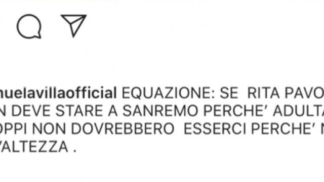 Il post su Instagram di Manuela Villa dello scorso 9 gennaio dove si esprime sul cast di Sanremo 2020 e sulle critiche mosse alla Pavone