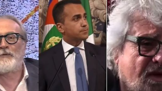Paolo Becchi, Luigi Di Maio e Beppe Grillo.