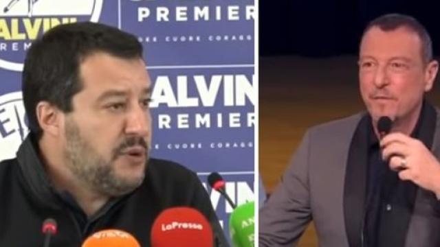 Matteo Salvini, leader della Lega, e Amadeus, conduttore di Sanremo.