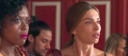 Paloma vai at&eacute; o set de grava&ccedil;&atilde;o com Lulu e encontra a vigarista. (Reprodu&ccedil;&atilde;o/TV Globo)