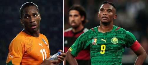 O marfinense Drogba e o camaron&ecirc;s Eto'o est&atilde;o entre os melhores futebolistas africanos. (Arquivo Blasting News)