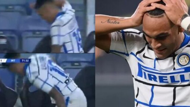Lautaro Martinez, arrabbiato dopo la sostituzione in Genoa-Inter.