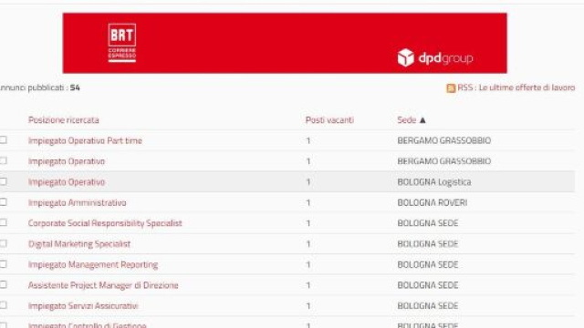 Offerte di lavoro dell'azienda di trasporto Bartolini.