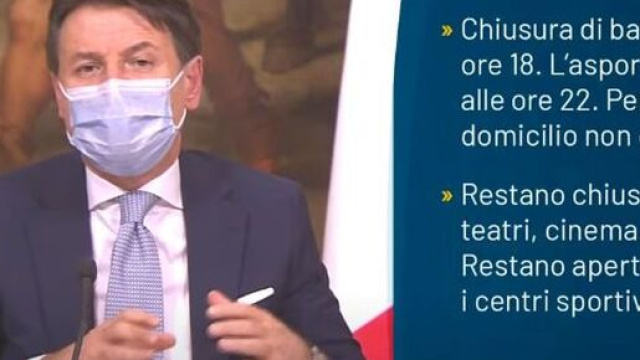 Giuseppe Conte nella conferenza stampa di presentazione del nuovo Dpcm.