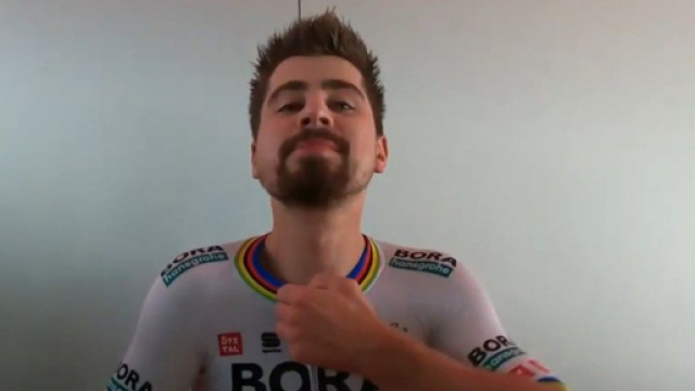 Peter Sagan con la nuova maglia della Bora Hansgrohe.
