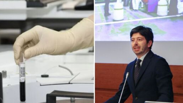 Un'immagine di laboratorio (Pixabay.com) e il ministro Roberto Speranza (Foto tratta dal suo profilo Facebook)