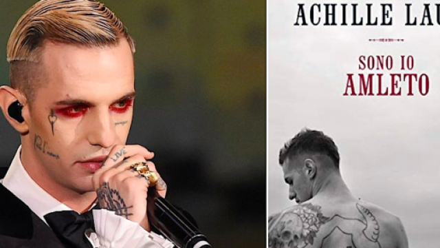 Achille Lauro a destra, la cover di 'Sono Io Amleto' a sinistra.