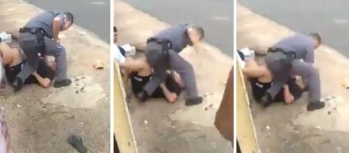 PM agride gr&aacute;vida ap&oacute;s desconfiar de filmagem. (Reprodu&ccedil;&atilde;o/Redes sociais)