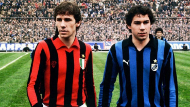 Franco e Beppe Baresi prima di Milan-Inter del 2 marzo 1980.