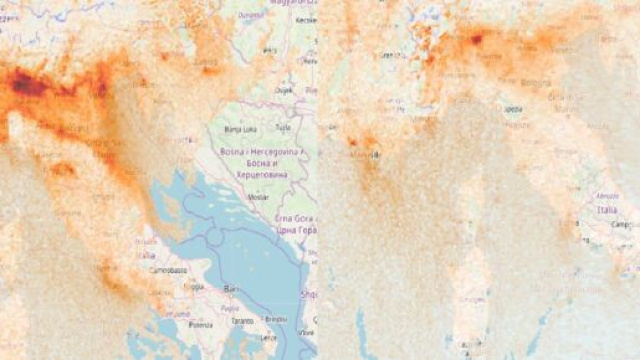 Fotografia satellitare, 14 febbraio 2020 vs 8 marzo 2020: la nube di inquinamento si restringe.