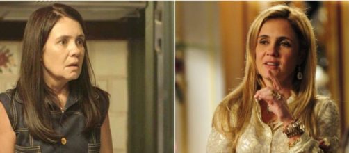 Thelma, de 'Amor de M&atilde;e', e Carminha, de 'Avenida Brasil', duas personagens terr&iacute;veis de Adriana Esteves. (Reprodu&ccedil;&atilde;o/TV Globo)
