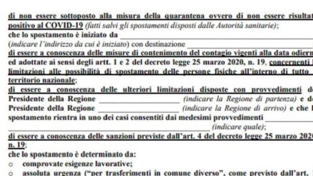Autocertificazione per Coronavirus, aggiornamento al 26 marzo