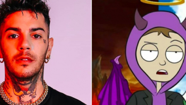 Emis Killa a sinistra, l'avatar con cui &egrave; solito mostrarsi Tha Supreme al pubblico a destra.