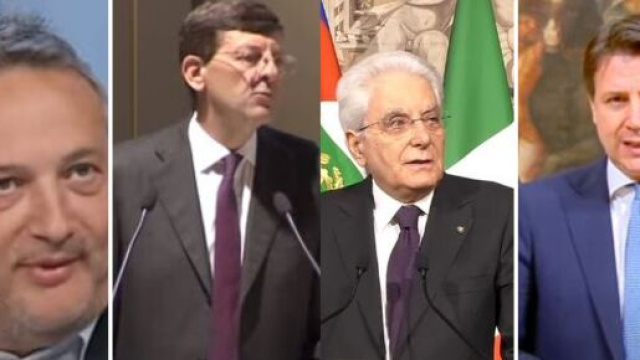Claudio Brachino, Vittorio Colao, Sergio Mattarella e Giuseppe Conte.