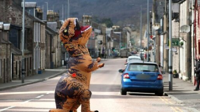 Scozia, viola lockdown e gira in strada travestito da T-Rex: 'Volevo sdrammatizzare'