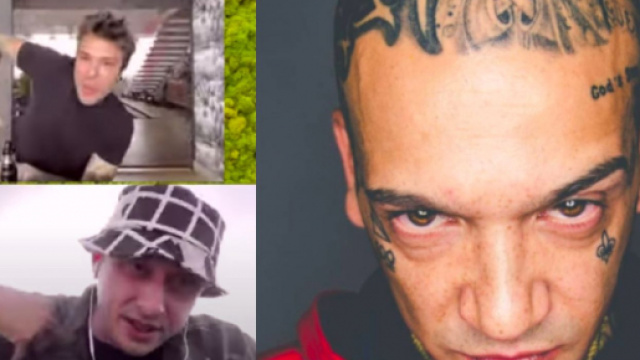 Fedez e Inoki durante 'Muschio Selvaggio', a destra Vacca.