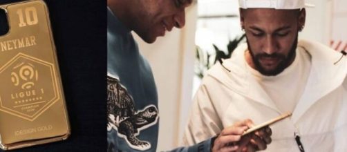 Neymar ganhou um aparelho celular personalizado em ouro 24 quilates, custando aproximadamente R$ 21 mil. (Arquivo Blasting News)
