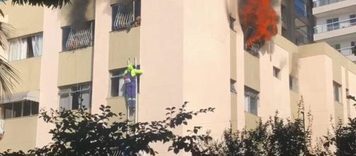 Momento em que garis salvam cachorros do fogo. (Reprodu&ccedil;&atilde;o/TV Gazeta)