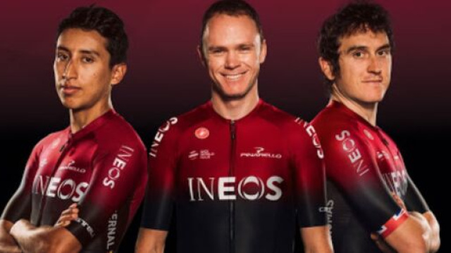 Egan Bernal, Chris Froome e Geraint Thomas, i campioni del Team Ineos.
