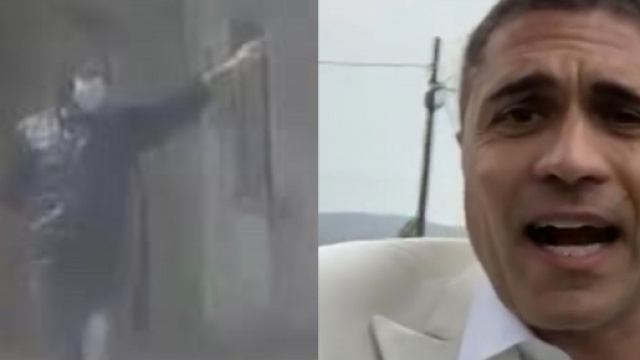 Moreno Morello e la troupe presi a sassate da Sandokan durante il servizio di Striscia la Notizia.