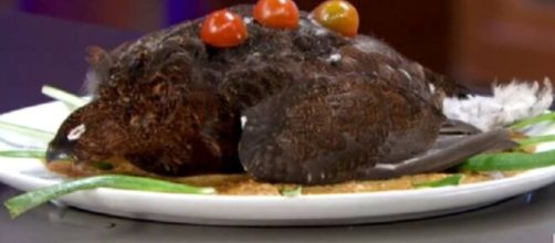 Integrante do "Masterchef Espanha" termina expulsa ap&oacute;s preparar ave crua e com penas. (Reprodu&ccedil;&atilde;o/Twitter)