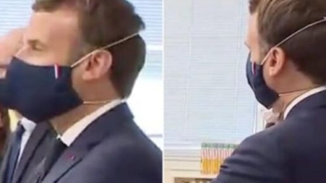 Emmanuel Macron en visite dans une &eacute;cole il commet des erreurs sanitaires