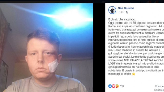 Niki Giusino aggredito a Roma.