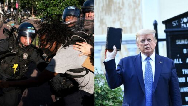 Trump mostra la Bibbia davanti alla chiesa episcopale di Washington mentre non si fermano le proteste.