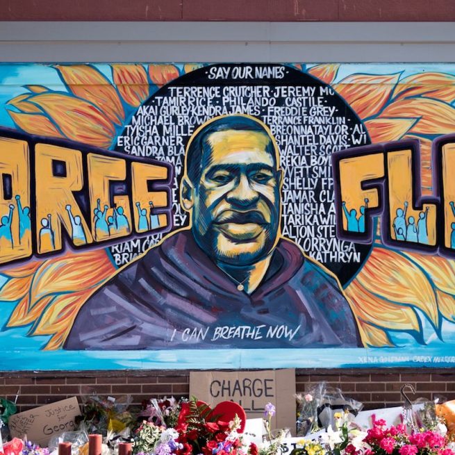 The George Floyd mural outside Cup Foods at Chicago Ave and E 38th St in Minneapolis, Minnesota. Credit : Lorie Shaull