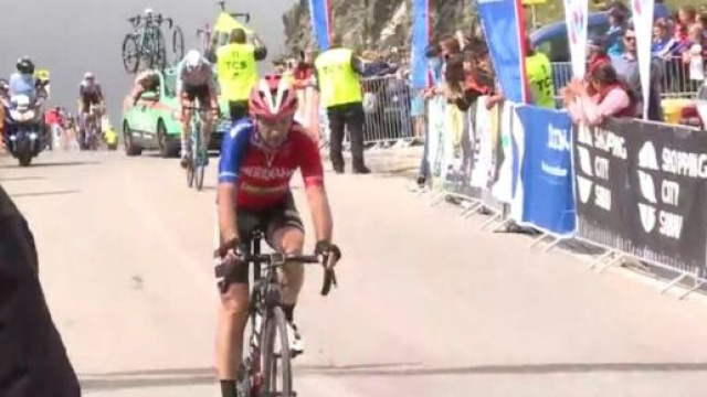 Davide Rebellin all'arrivo della prima tappa del Sibiu Cycling Tour.