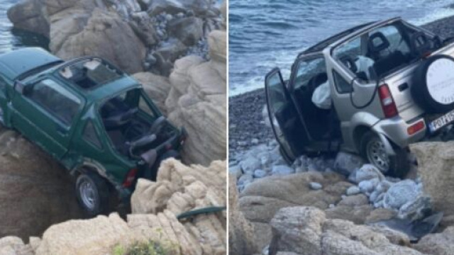 Perugia, Carlotta gi&ugrave; per la scogliera a Mykonos: jeep forse troppo vecchia per circolare.