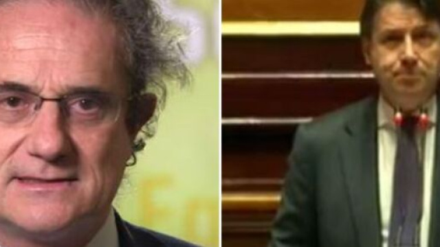 Il dirigente dell'Istituto Superiore di Sanit&agrave; Stefano Fais e Giuseppe Conte.