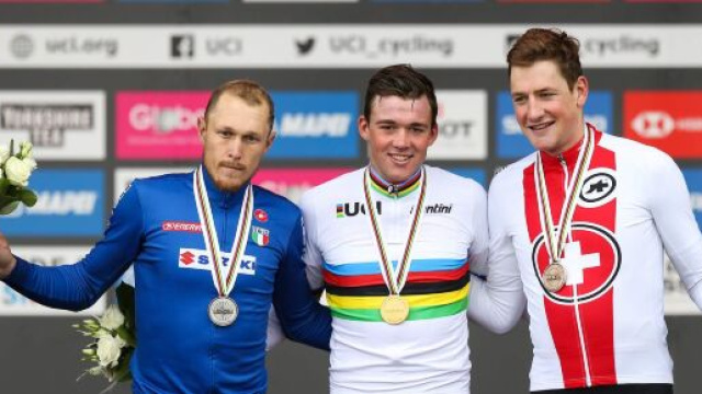 Il podio degli ultimi Mondiali di ciclismo vinti da Pedersen.