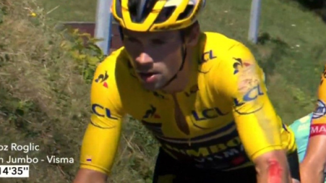 Primoz Roglic ferito dopo la caduta.