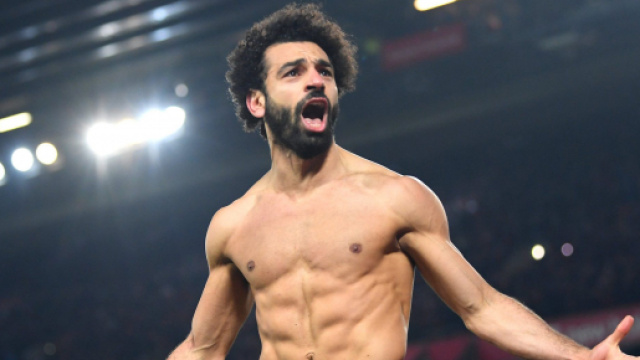 L'esultanza di Mohamed Salah, attaccante mancino del Liverpool e classe 1992