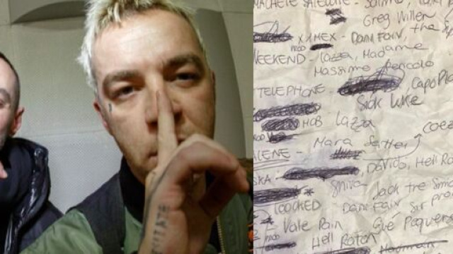 Fabri Fibra e Salmo a sinistra, a destra la tracklist diffusa dal Machete Crew.