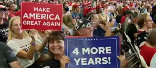 Donald Trump holds indoor rally in defiance of Nevada governor and coronavirus. [Image source/The Telegraph YouTube video]