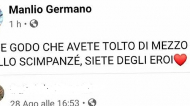 La frase offensiva nei confronti di Willy pubblicata sul profilo fake Manlio Germano.