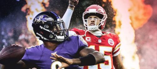 Lamar Jackson e Patrick Mahomes s&atilde;o as principais armas entre Ravens e Chiefs, pela NFL. (Arquivo Blasting News)