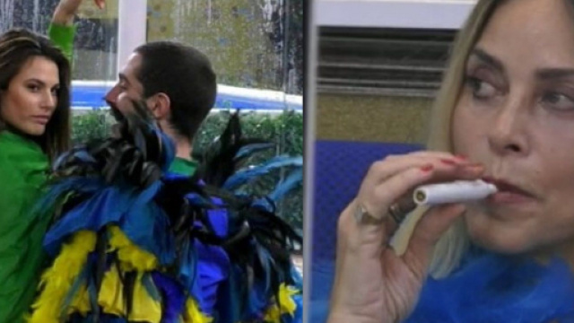 Da sinistra Tommaso Zorzi balla con Dayane Mello durante la serata brasiliana sotto gli occhi di una perplessa Stefania Orlando.