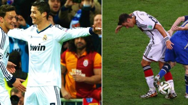 'Le meilleur de tous les pays', Ozil relance le d&eacute;bat entre CR7 et Messi. Montage photo