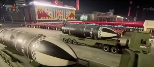 North Korea unveils new submarine-launched ballistic missile at military parade. [&copy;CNA YouTube video]
