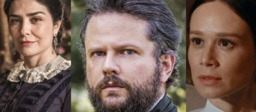 Teresa, Pedro e Lu&iacute;sa em 'Nos Tempos do Imperador'. (Fotomontagem)