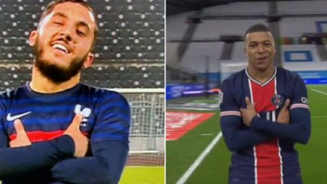 Rayan Cherki c&eacute;l&egrave;bre son but comme Kylian Mbapp&eacute; (capture YouTube et montage photo)